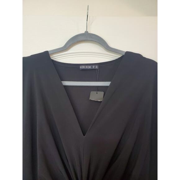 Koh Koh Black V-Neck Front Knot Slimming Side Slit Maxi Dress NWT, Plus Size 2XL - Picture 3 of 13